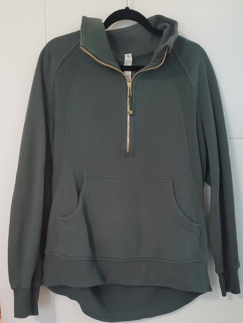 Lululemon Oversized Funnel Neck Sweater Half Zip Long, Dark Forest/Gold